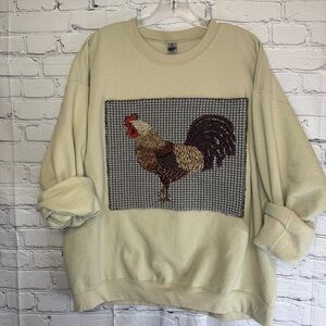 Farmhouse Rooster Upcycled Sweatshirt Cottagecore Country Kitchen XL